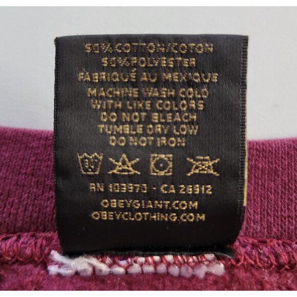 Obey "Make Art Not War" Burgundy Crewneck Sweatshirt Small - Picture 9 of 10